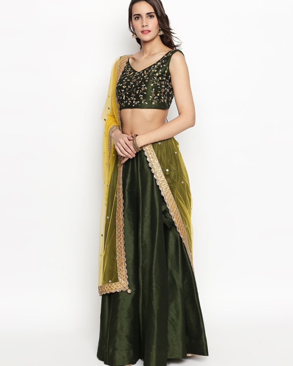 Moss Green Raw Silk Lehenga - Fashion Brand & Designer Priti Sahni 3