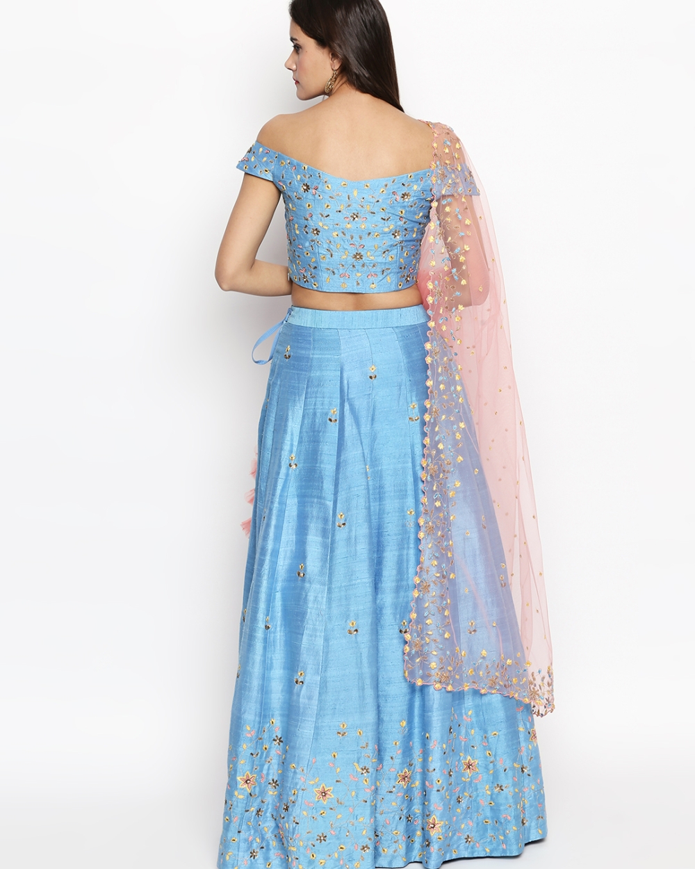 Powder Blue Raw Silk Embroidered Lehenga - Fashion Brand & Designer Priti Sahni 11