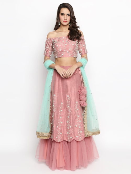 Rouge Pink Ruffle Lehenga Lehengas