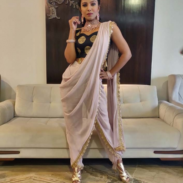 Nude Dhoti Saree - Fashion Brand & Designer Priti Sahni
