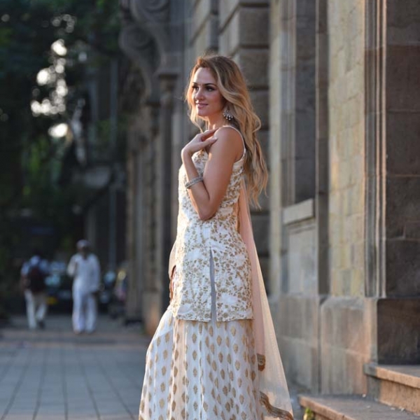 Ivory Palazzo Set with Shaded Dupatta - Fashion Brand & Designer Priti Sahni 4