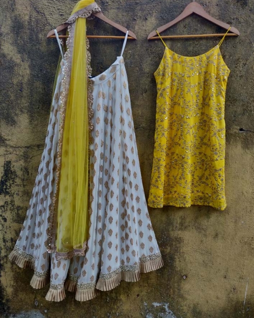 Yellow and Ivory Palazzo Set - Fashion Brand & Designer Priti Sahni
