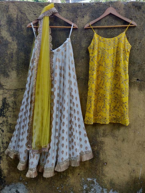 Yellow and Ivory Palazzo Set Anarkali And Suits