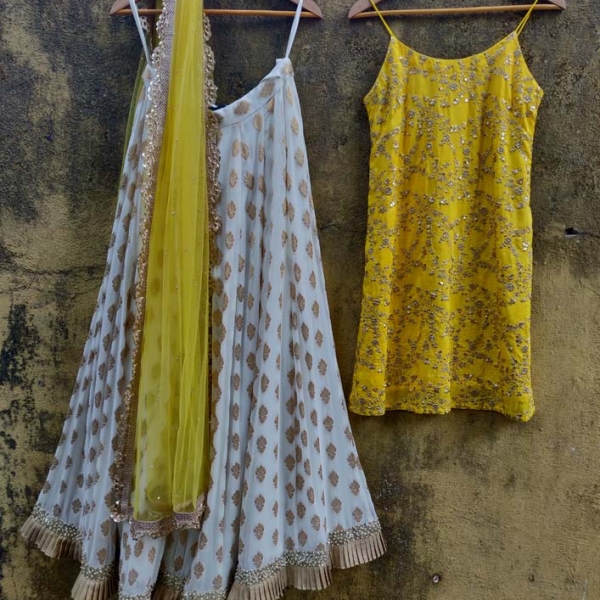 Yellow and Ivory Palazzo Set - Fashion Brand & Designer Priti Sahni