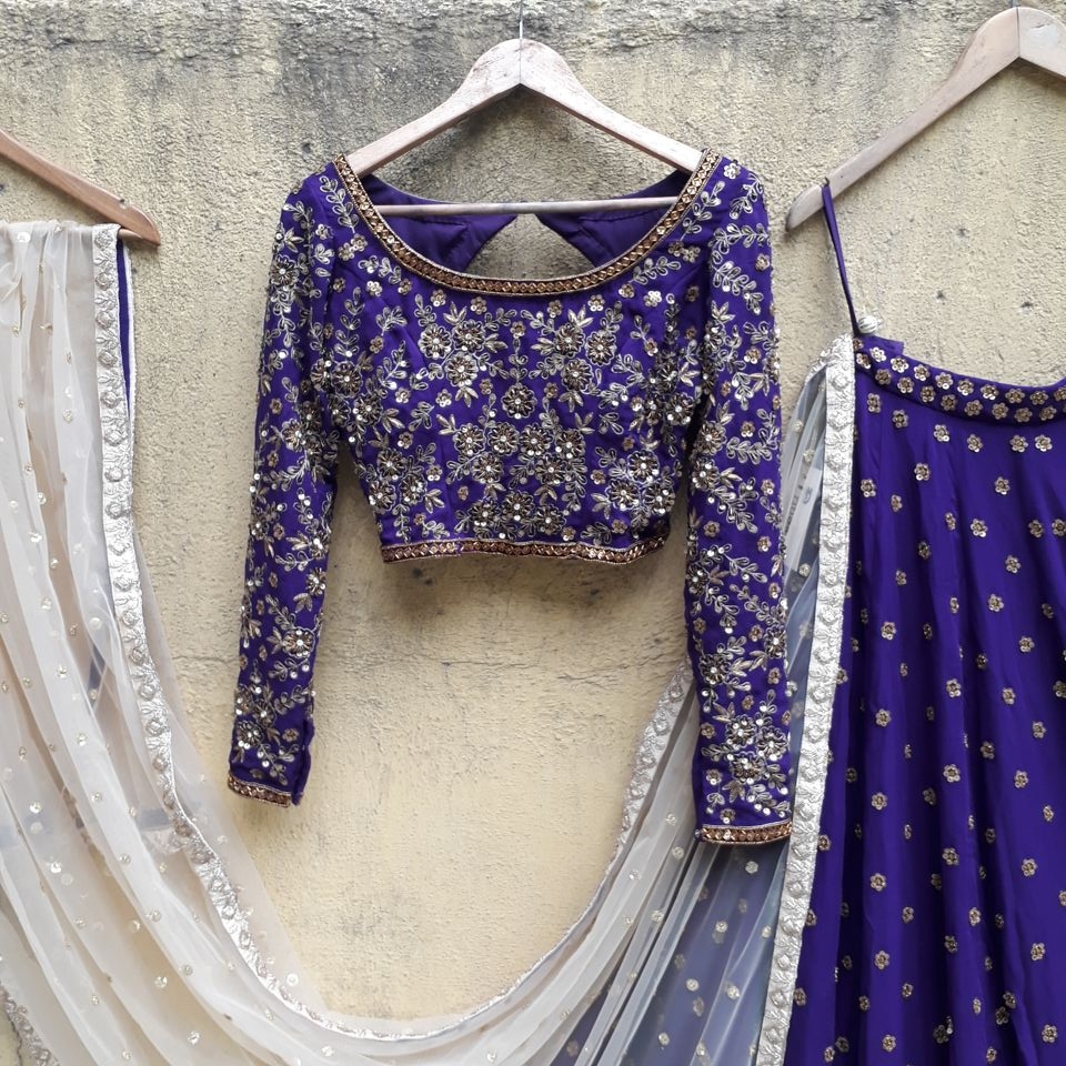 Purple Zardozi Work Lehenga Bridal Couture 4