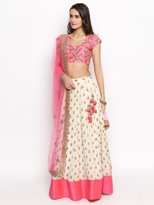 Candy Pink and White Lehenga Lehengas