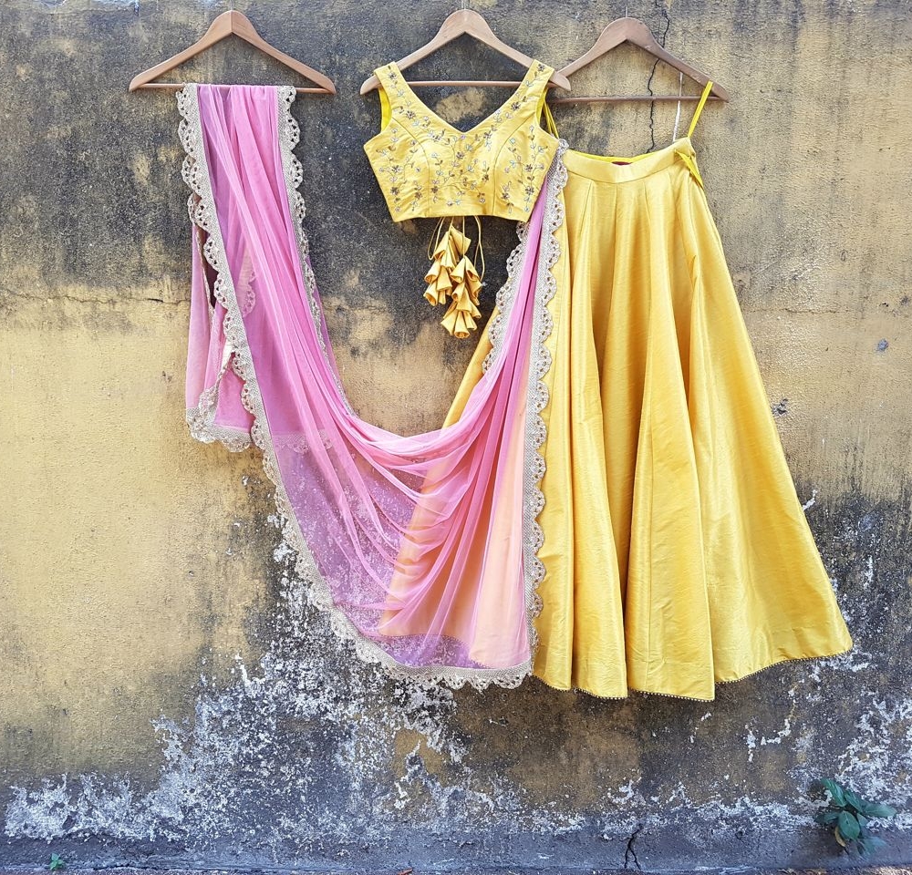 Mustard Raw Silk Lehenga Bridesmaids