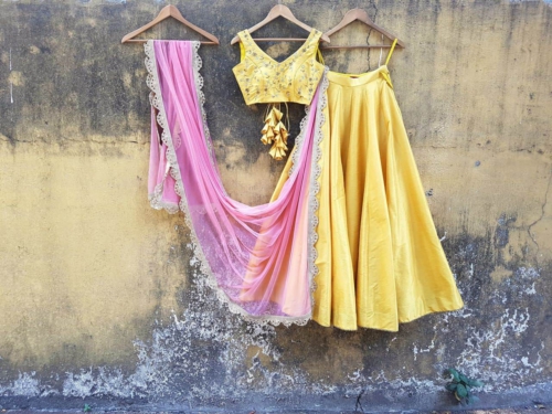 Mustard Raw Silk Lehenga Bridesmaids