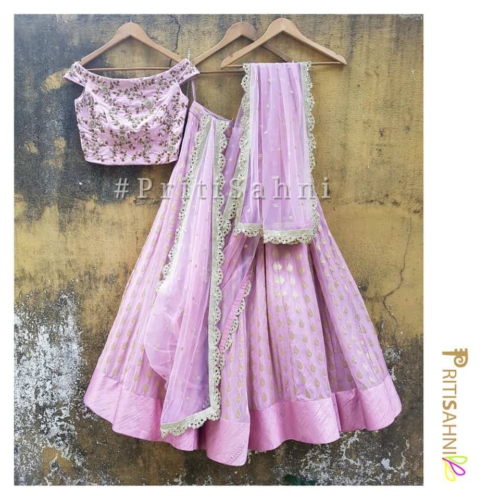 Lilac Raw Silk Off Shoulder Lehenga Lehengas