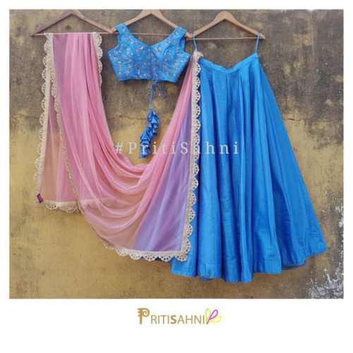 Powder Blue Raw Silk Lehenga Bridesmaids