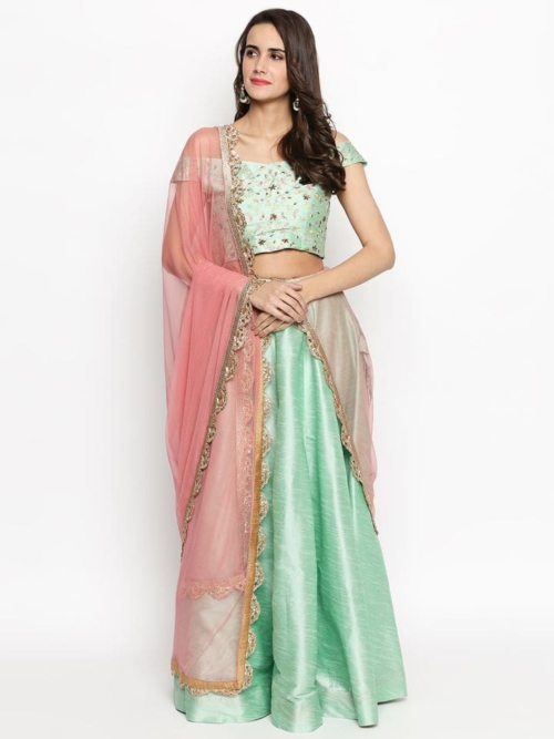 Mint Green Raw Silk Lehenga Bridesmaids