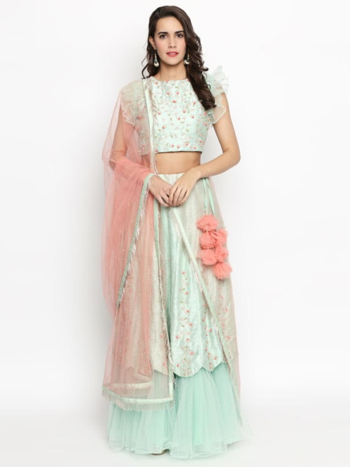Mint Green Ruffle Lehenga Lehengas