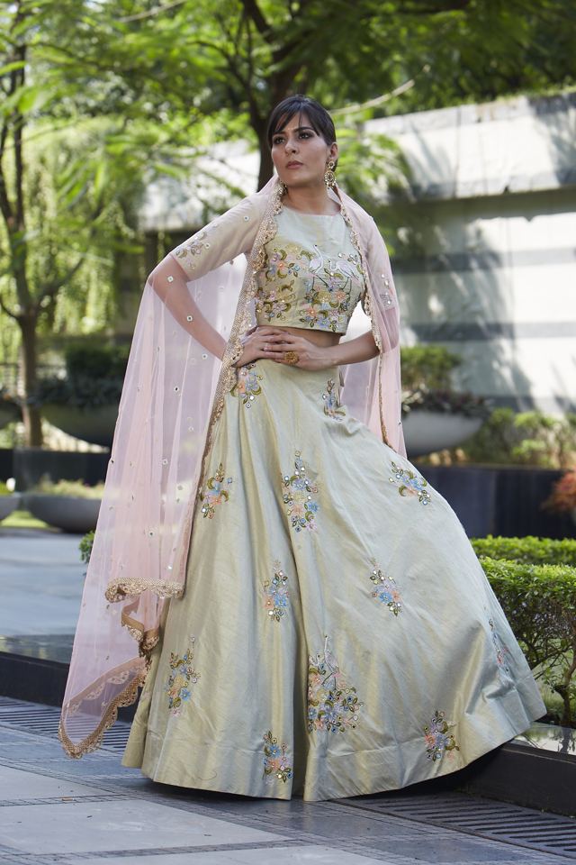 Dust Green Swan Lehenga - Fashion Brand & Designer Priti Sahni 2