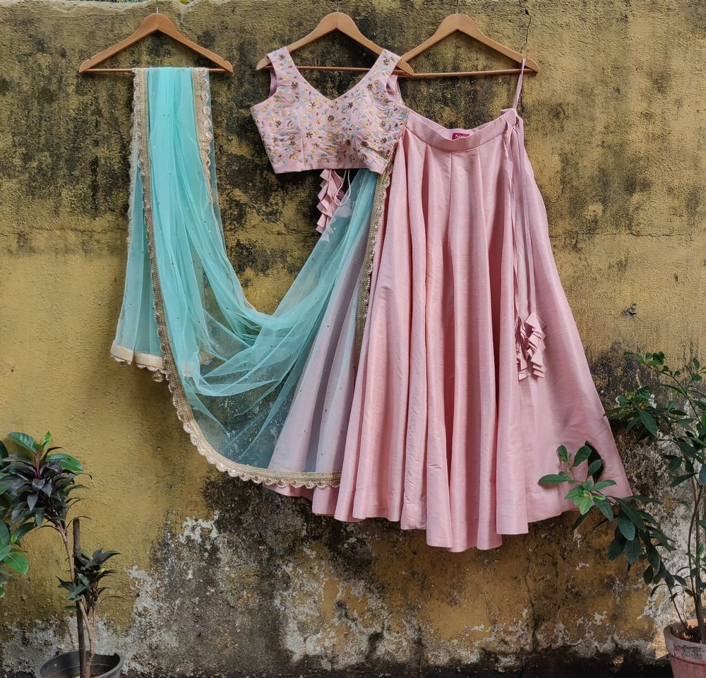 Pink Raw Silk Lehenga - Fashion Brand & Designer Priti Sahni