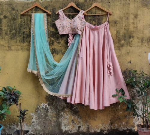 Pink Raw Silk Lehenga Bridesmaids
