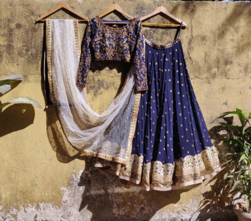 Midnight Blue Zardozi Lehenga Bridal Couture