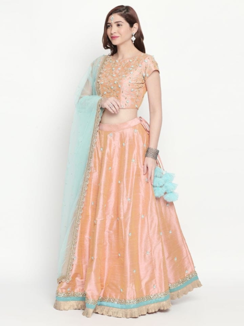 Peach and Sky Blue Lehenga Aaftab