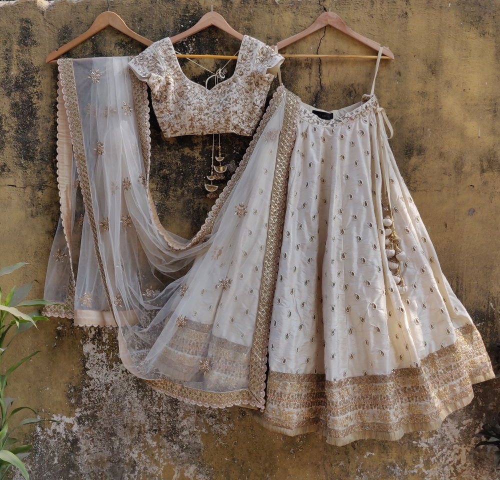 Ivory Raw Silk Bridal Lehenga - Fashion Brand & Designer Priti Sahni