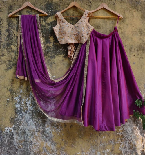 Beige and Purple Lehenga Bridesmaids