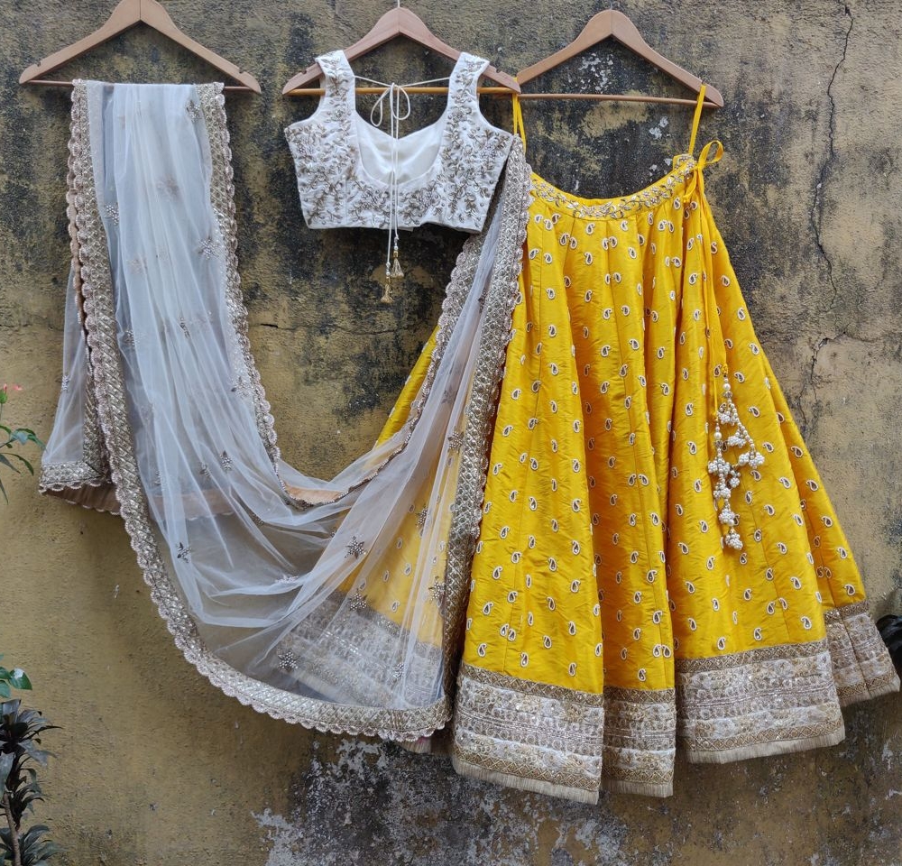 Yellow and Ivory Lehenga - Fashion Brand & Designer Priti Sahni 2