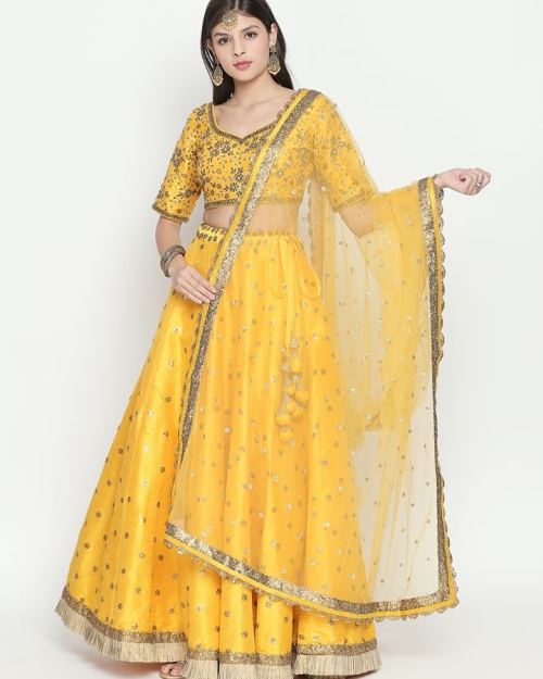 Yellow Sequin Lehenga - Fashion Brand & Designer Priti Sahni
