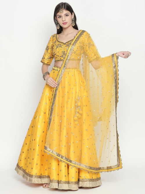 Yellow Sequin Lehenga Aaftab