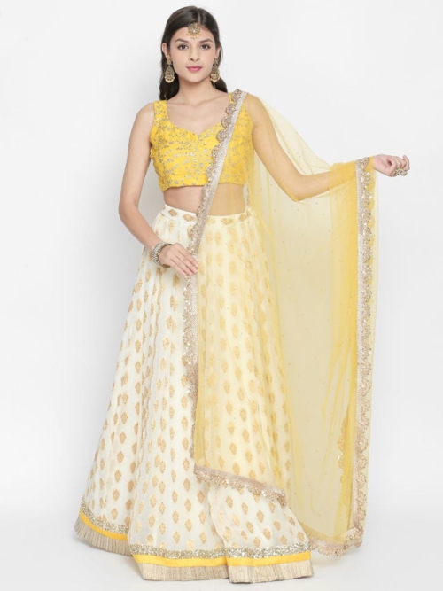 White and Yellow Ruffle Lehenga Aaftab