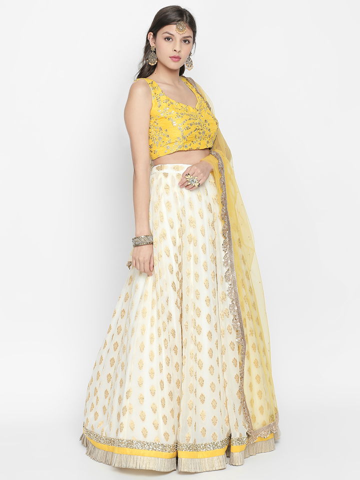 White and Yellow Ruffle Lehenga - Fashion Brand & Designer Priti Sahni 5