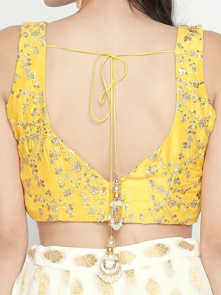 White and Yellow Ruffle Lehenga - Fashion Brand & Designer Priti Sahni 8