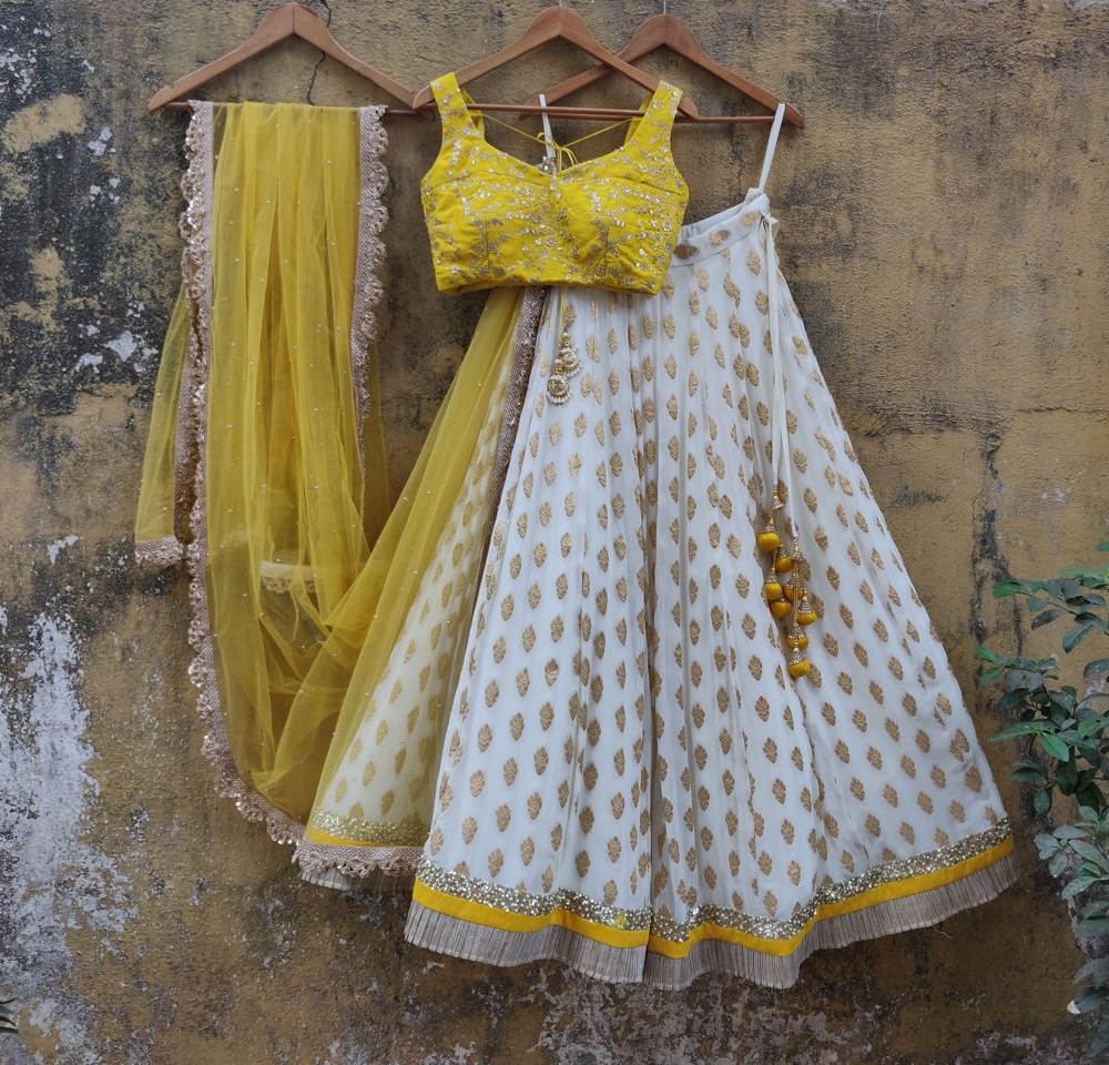 White and Yellow Ruffle Lehenga - Fashion Brand & Designer Priti Sahni 2