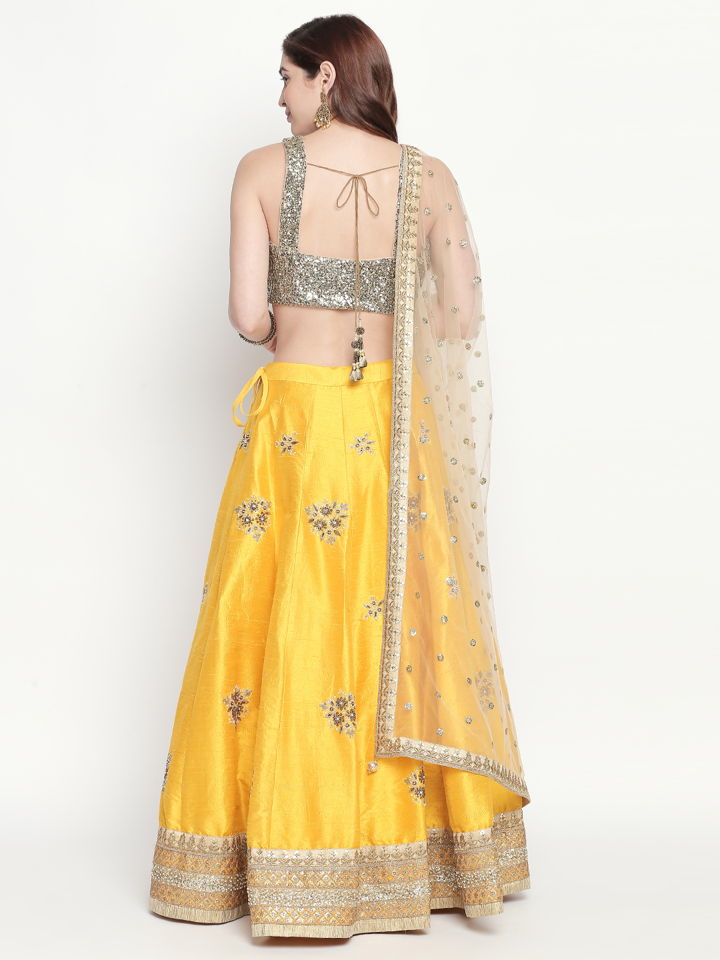 Yellow and Gold Raw Silk Lehenga - Fashion Brand & Designer Priti Sahni 4