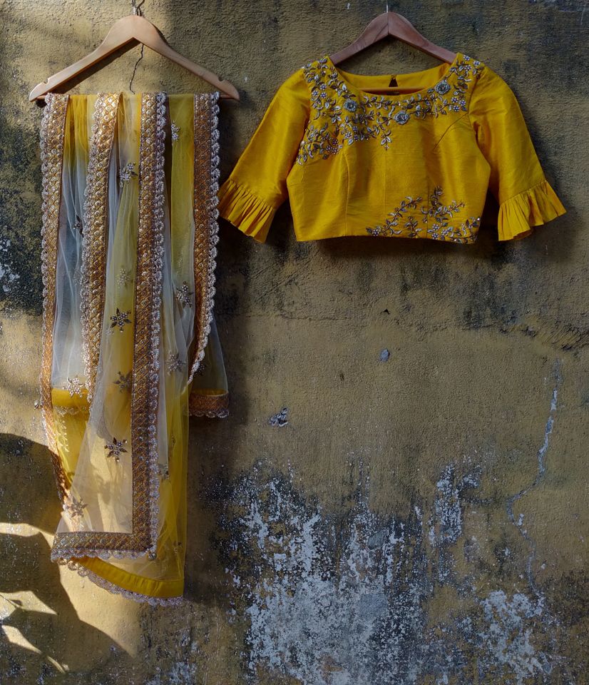 Ivory Ruffle Lehenha with Yellow Ruffle Blouse - Fashion Brand & Designer Priti Sahni 5