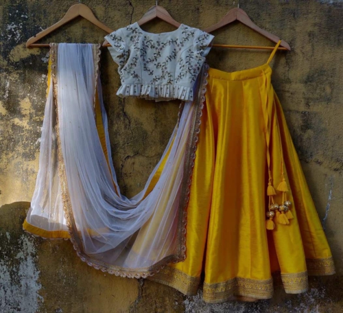 Yellow Lehenga and Ivory Blouse Lehengas