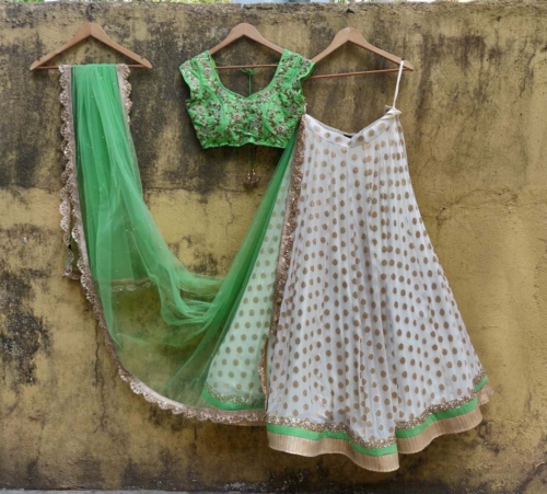 Green and Ivory Ruffle Lehenga Bridesmaids