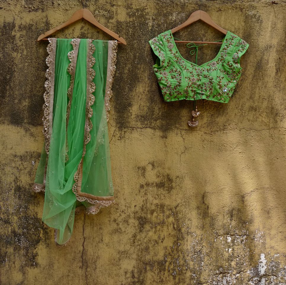 Green and Ivory Ruffle Lehenga - Fashion Brand & Designer Priti Sahni 4
