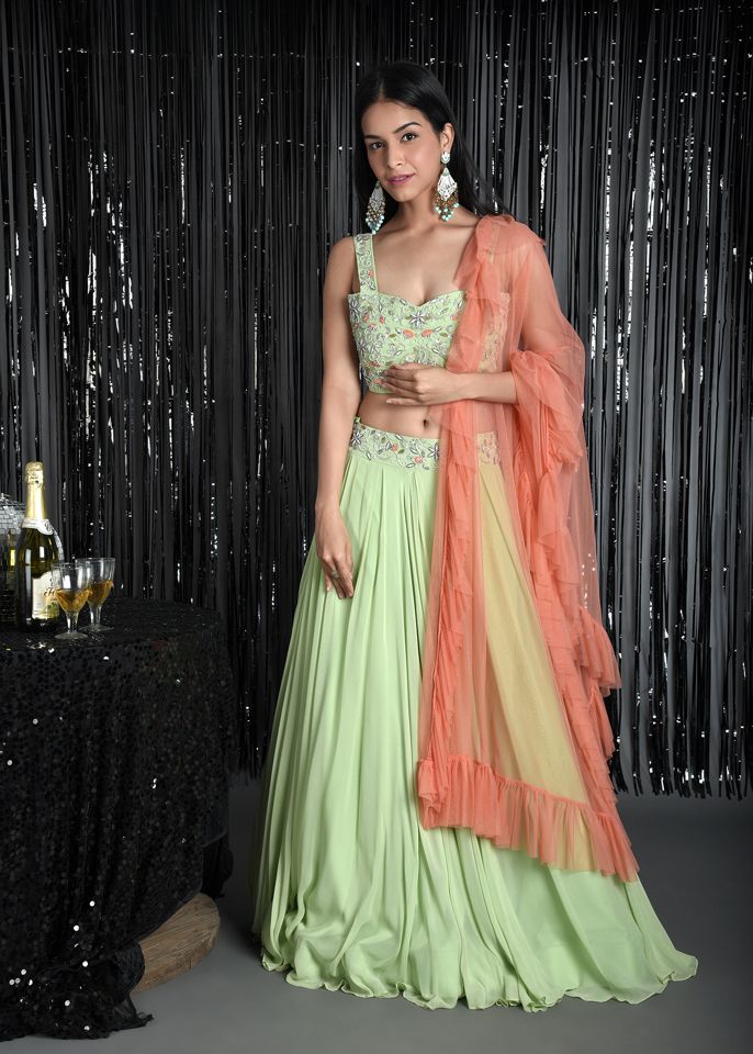 Mint Green Lehenga Set - Fashion Brand & Designer Priti Sahni