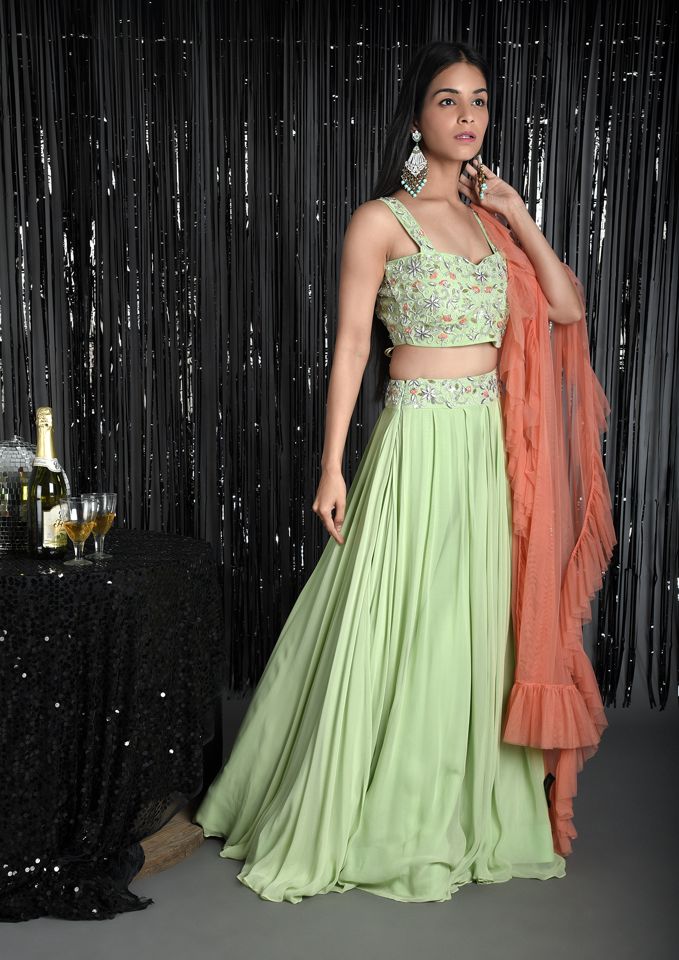 Mint Green Lehenga Set - Fashion Brand & Designer Priti Sahni 2