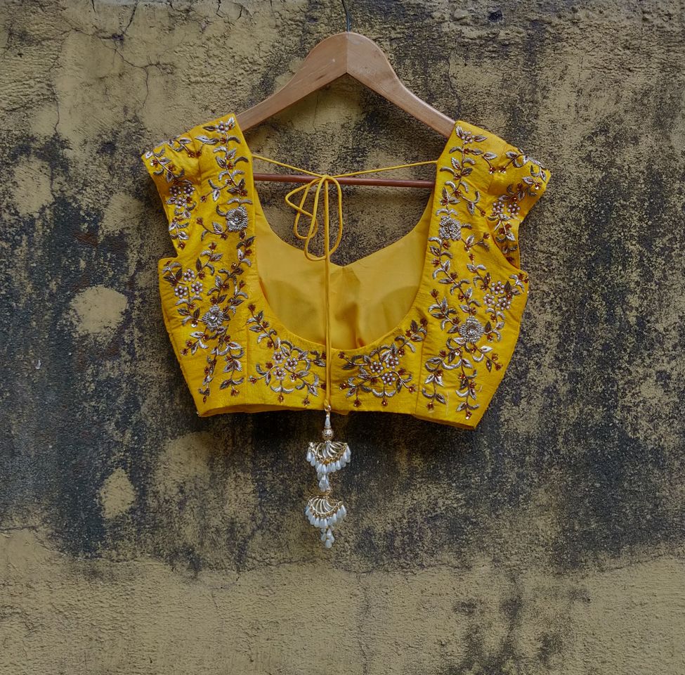 Ivory Lehenga and Yellow Embroidered Blouse - Fashion Brand & Designer Priti Sahni 5
