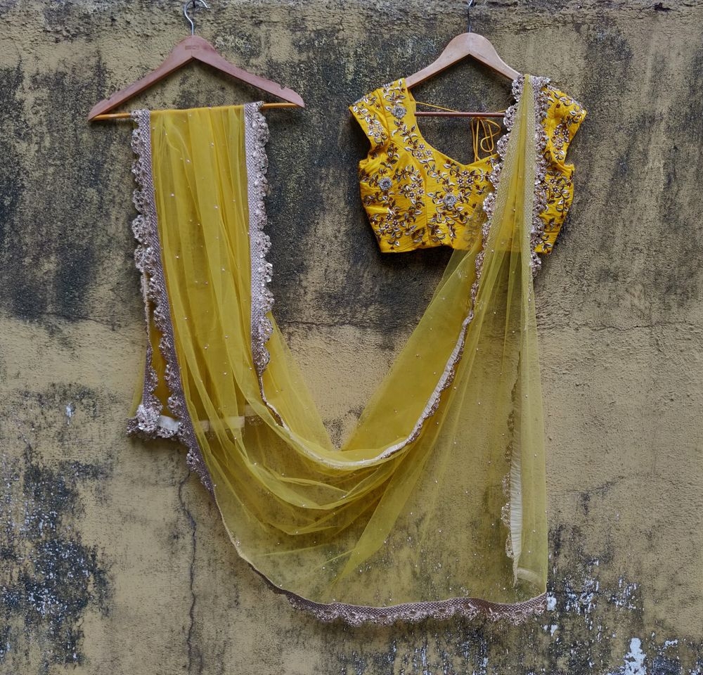 Ivory Lehenga and Yellow Embroidered Blouse - Fashion Brand & Designer Priti Sahni 4