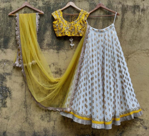 Ivory Lehenga and Yellow Embroidered Blouse btcomay25