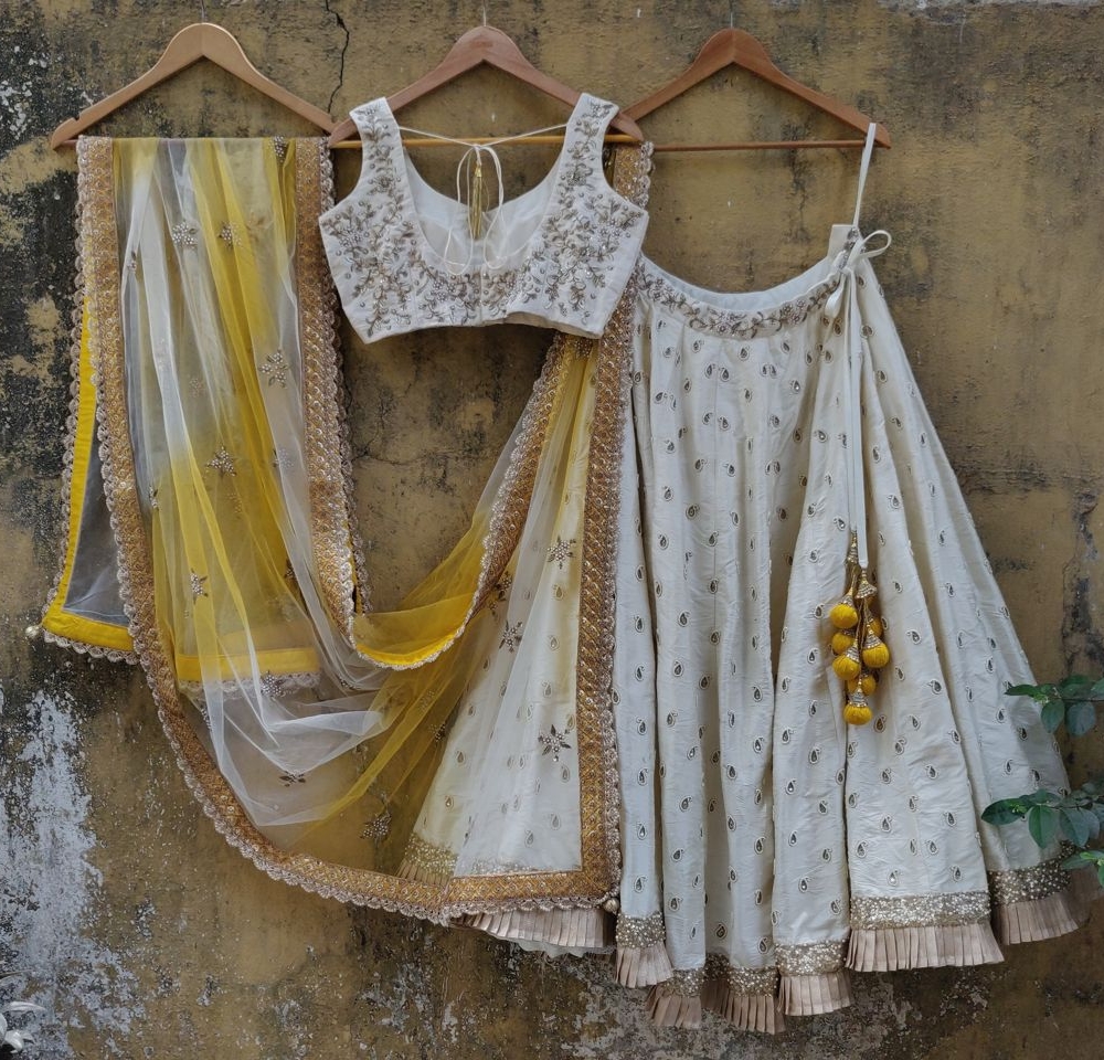 Ivory Ruffle Lehenha Set with Shaded Dupatta Bridal Couture 3