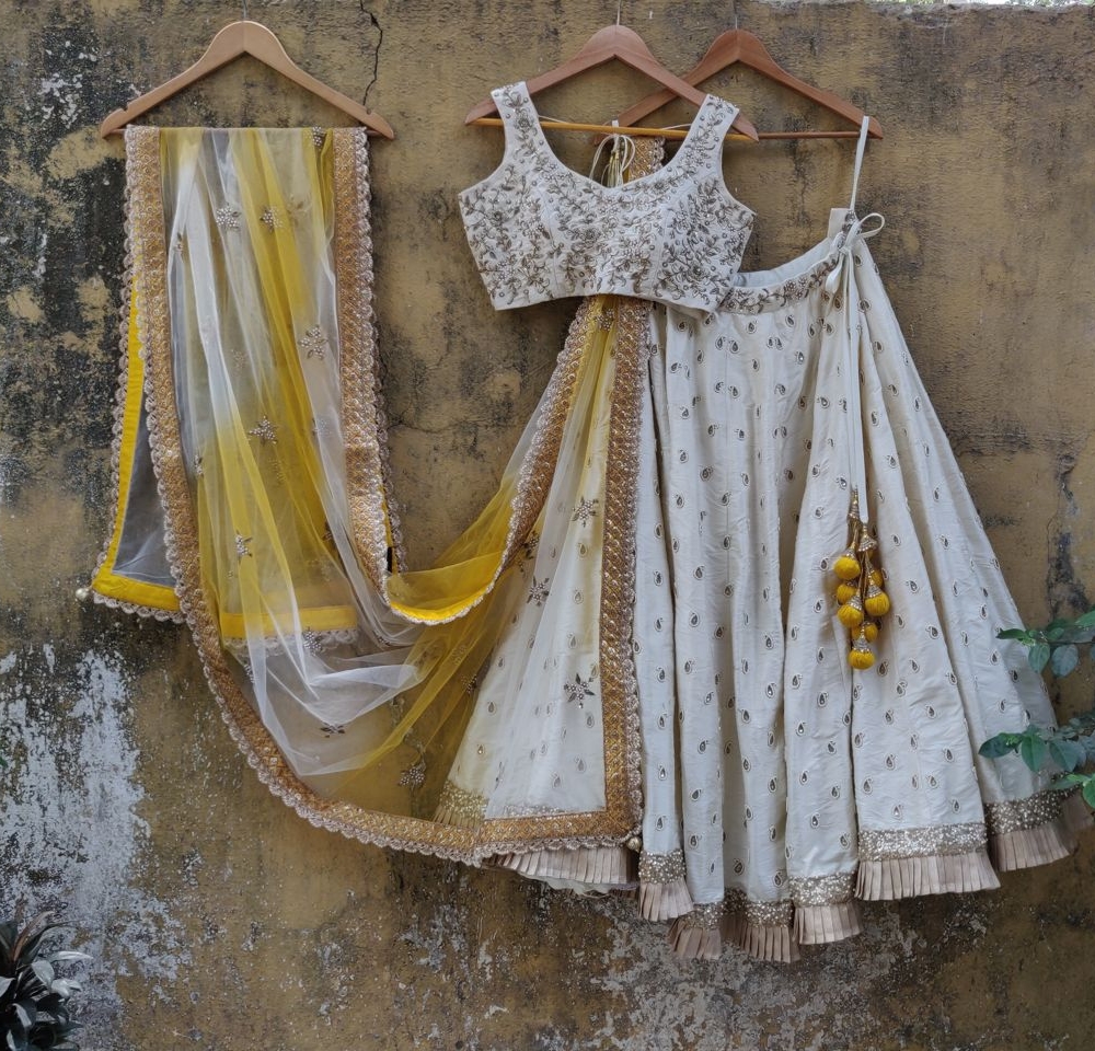 Ivory Ruffle Lehenha Set with Shaded Dupatta Bridal Couture