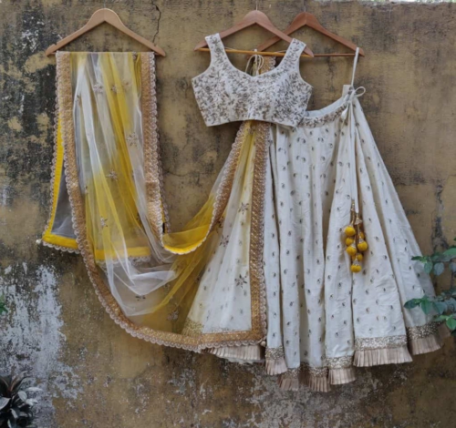 Ivory Ruffle Lehenha Set with Shaded Dupatta Bridal Couture