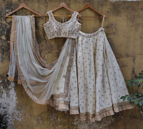 Ivory Ruffle Lehenha Set Bridal Couture