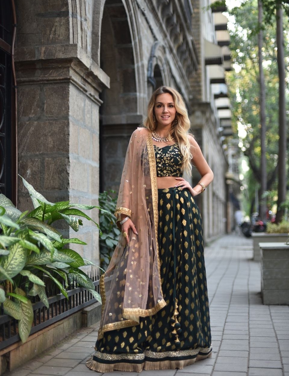 Deep Teal Green Ruffle Lehenga Set - Fashion Brand & Designer Priti Sahni 2
