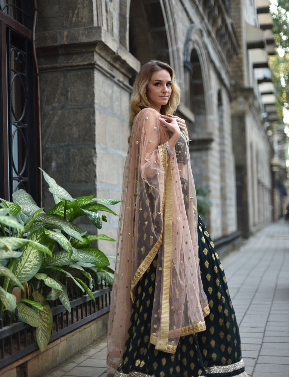 Deep Teal Green Ruffle Lehenga Set - Fashion Brand & Designer Priti Sahni 3