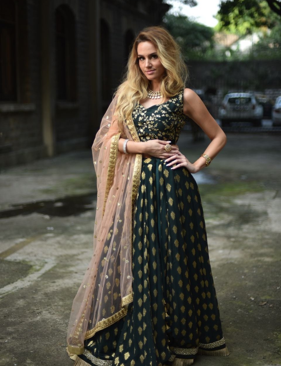 Deep Teal Green Ruffle Lehenga Set - Fashion Brand & Designer Priti Sahni 4