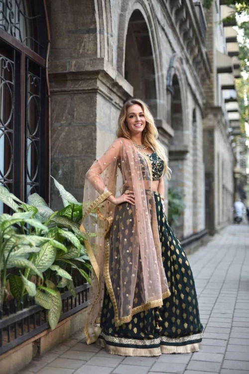 Deep Teal Green Ruffle Lehenga Set Lehengas