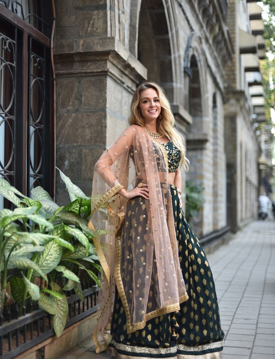 Deep Teal Green Ruffle Lehenga Set - Fashion Brand & Designer Priti Sahni