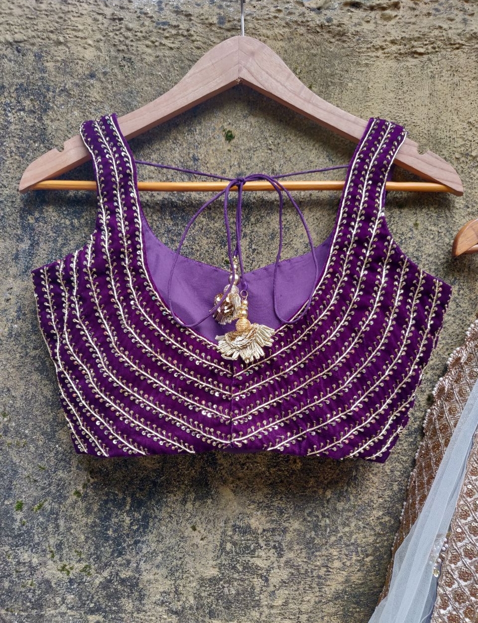 Purple Velvet Lehenga Set with Ivory Dupatta Bridal Couture 7